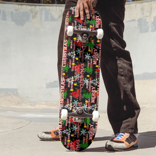 Decorative Merry Christmas Text Pattern Design  Skateboard (Creator Uploaded)