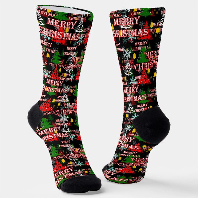 Decorative Merry Christmas Text Pattern Design  Socks (Creator Uploaded)