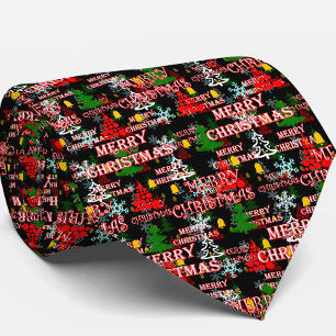 Decorative Merry Christmas Text Pattern Design Tie