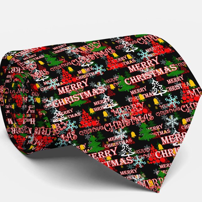 Decorative Merry Christmas Text Pattern Design  Tie (Creator Uploaded)