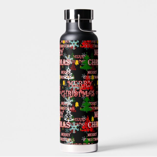 Decorative Merry Christmas Text Pattern Design  Water Bottle (Left)