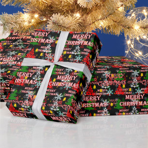 Decorative Merry Christmas Text Pattern Design  Wrapping Paper
