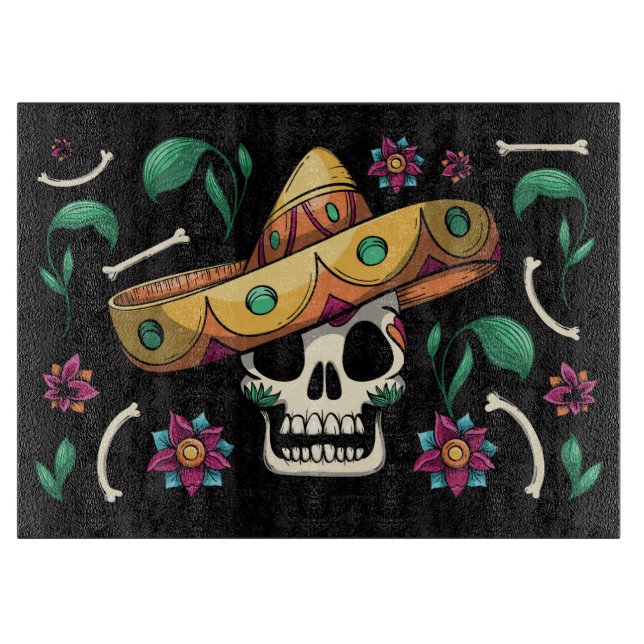 Decorative Mexican Skulls Cutting Board (Front)