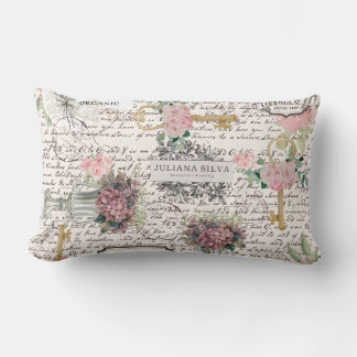 Decorative modern Frenchy newspaper style Floral Lumbar Cushion