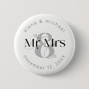 Decorative Modern Wedding Mr & Mrs ID887 6 Cm Round Badge