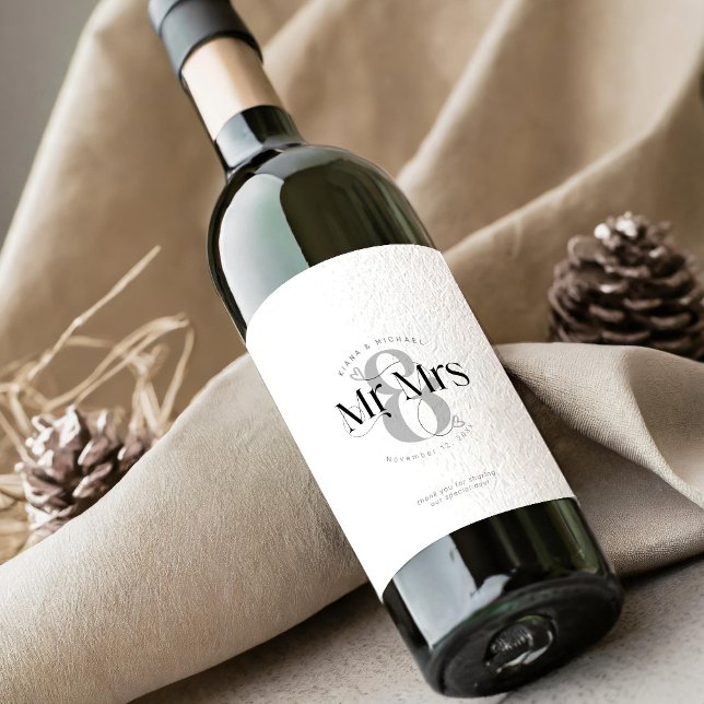 Decorative Modern Wedding Mr & Mrs ID887 Wine Label (Creator Uploaded)