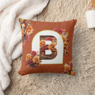 Decorative MONOGRAM ( ANY LETTER ) Fall Floral Cushion