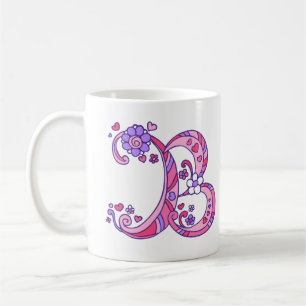 Decorative Monogram B hearts & flowers pink mug