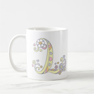 Decorative Monogram L hearts and flowers mug