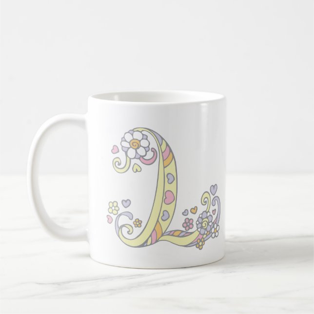 Decorative Monogram L hearts and flowers mug (Left)