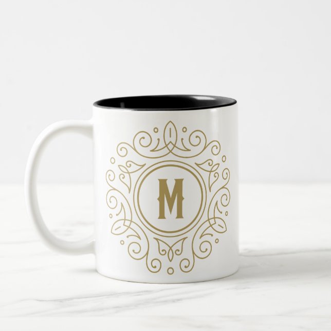 Decorative Monogram M Two-Tone Coffee Mug  (Left)