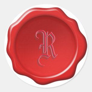 Decorative Monogram on Red Wax Seal Image Sticker