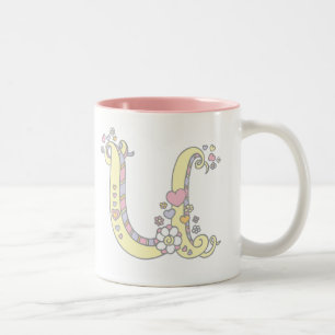 Decorative Monogram U hearts and flowers mug