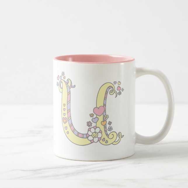 Decorative Monogram U hearts and flowers mug (Right)