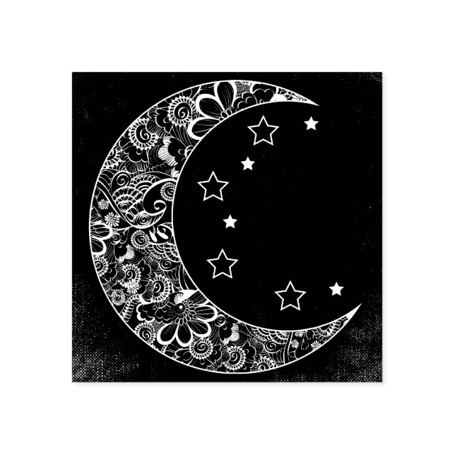 Decorative Moon and Stars Rubber Stamp (Imprint)