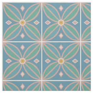 Decorative Moroccan flower tile teal and pinks Fabric