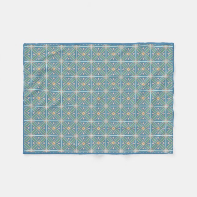 Decorative Moroccan flower tiled teal and pinks Fleece Blanket (Front (Horizontal))