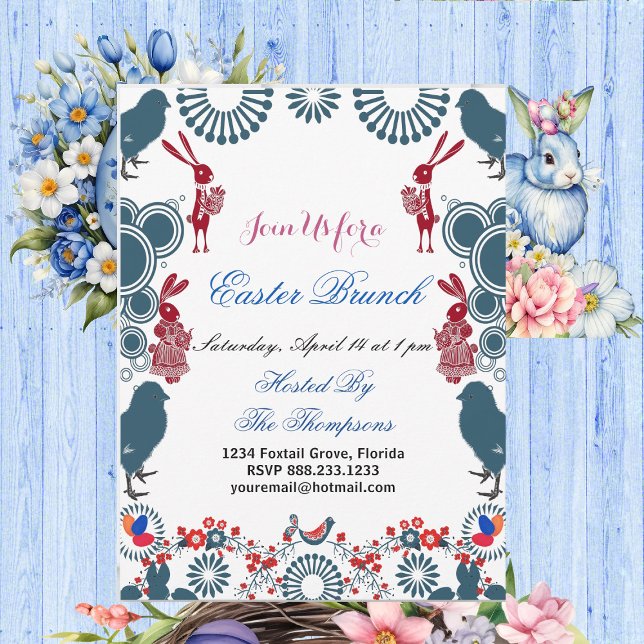 Decorative Motif Easter Brunch Chick Birds Bunny Invitation (Decorative Motif Easter Brunch Chick Birds Bunny Invitation)