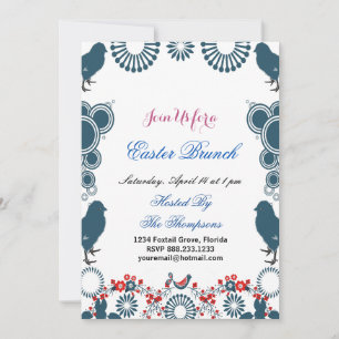 Decorative Motif Easter Brunch Chick Birds Floral  Invitation