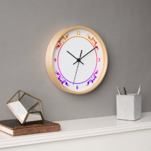 Decorative Multi Coloured White Face Natural Wood Clock
