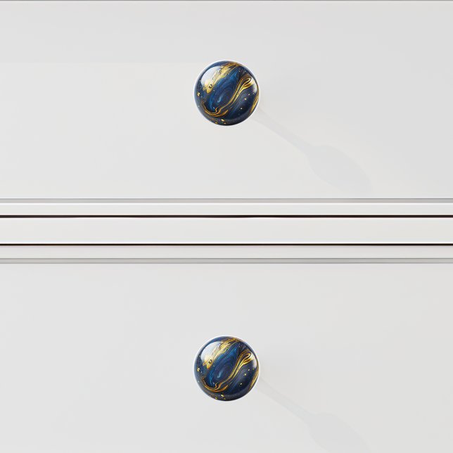 Decorative Navy Blue Gold Abstract Paint Ceramic Knob (Creator Uploaded)