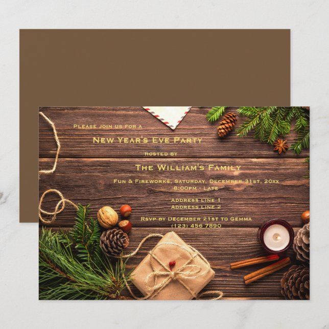 Decorative New Year's Eve Party Invitation (Front/Back)
