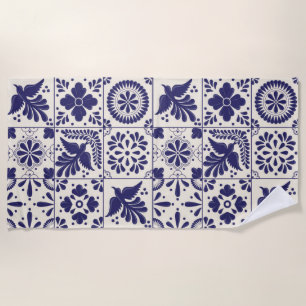 Decorative Nile Blue Mexican Traditional Talavera Beach Towel