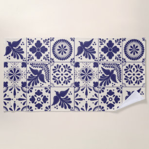 Decorative Nile Blue Mexican Traditional Talavera Beach Towel
