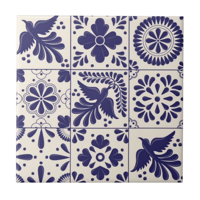 Decorative Nile Blue Mexican Traditional Talavera  Ceramic Tile (Front)