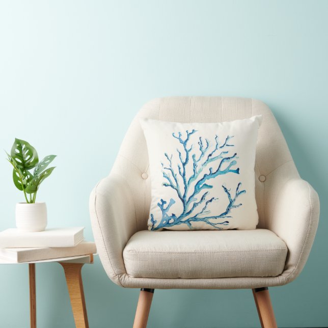 Decorative Ocean Blue Coral Branch Coastal Cushion (Chair)