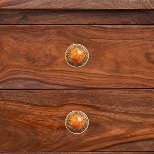 Decorative Orange Brown Gold Scrollwork Orb Ceramic Knob