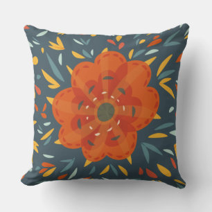 Decorative Orange Flower Abstract Botanical Art Cushion