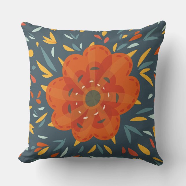 Decorative Orange Flower Abstract Botanical Art Cushion (Front)