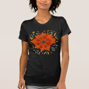 Decorative Orange Flower Abstract Botanical Art T-Shirt
