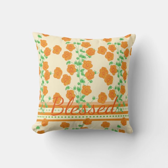 Decorative Orange Flowered Cushion (Front)