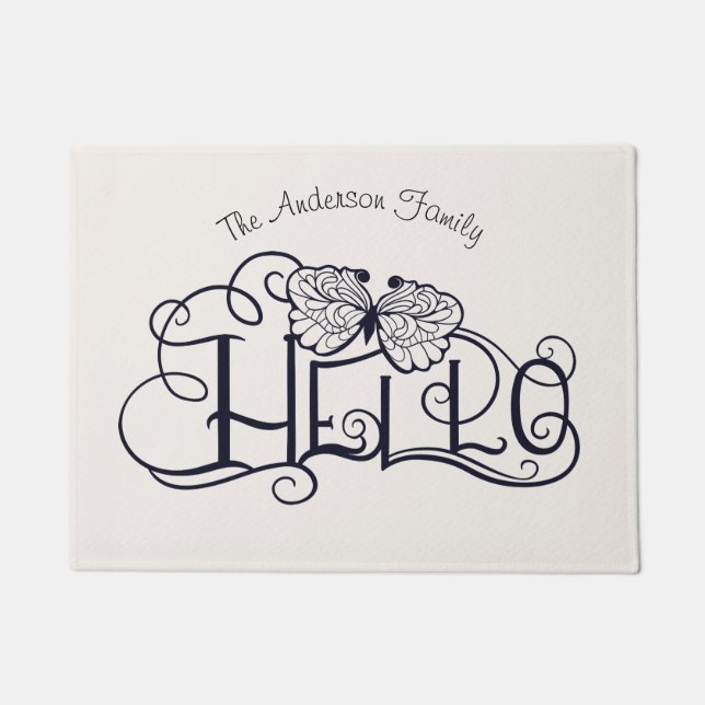 Decorative ornament hello script family Door Mat (Front)