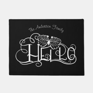 Decorative ornament hello script family Door Mat