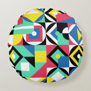 Decorative ornament of geometric shapes. Colourful Round Cushion