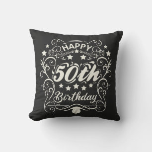 Decorative ornamental Happy 50th Birthday. Cushion
