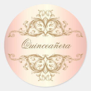 Decorative Ornamental Rose Gold Quinceanera Classic Round Sticker