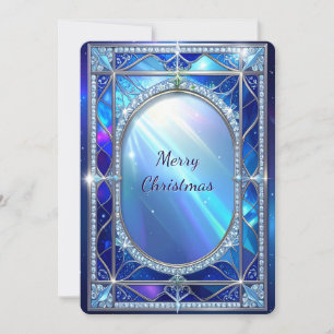 Decorative Oval Blue Frame Holiday Card