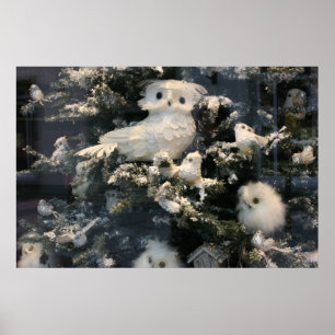 Decorative owl on christmas tree poster