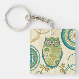 Decorative Owl with Circular Designs Key Ring