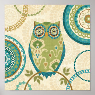 Decorative Owl with Circular Designs Poster