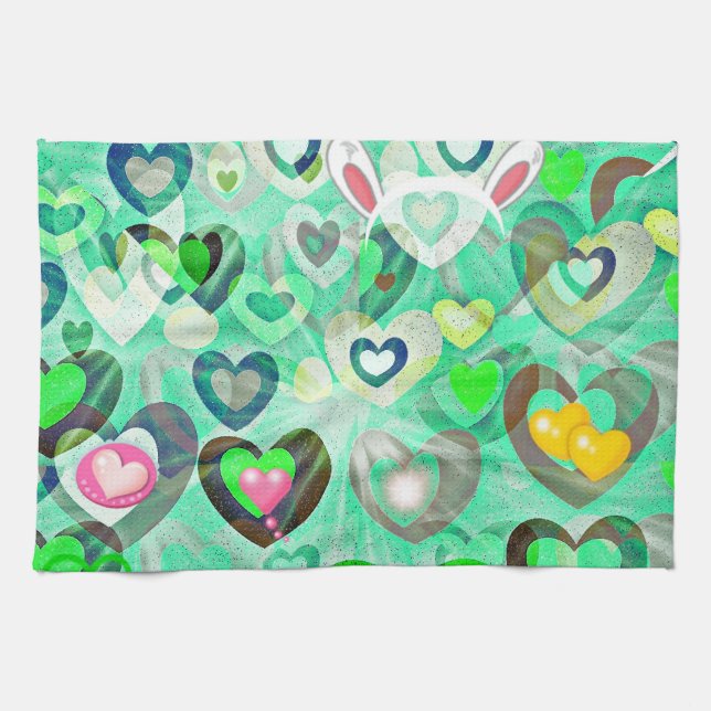 decorative pastel hearts easter kitchen towel (Horizontal)