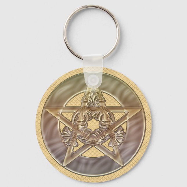 Decorative Pastel Peach Pentacle Keychain (Front)