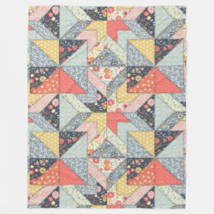 Decorative Patchwork Pattern and Array of Colours Fleece Blanket