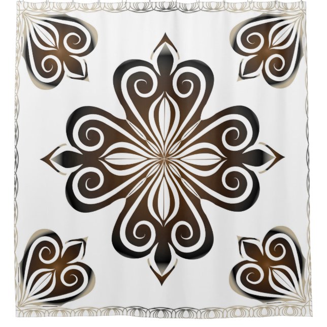 Decorative pattern of brown baroque motif with Flo Shower Curtain (Front)