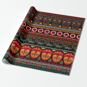 Decorative pattern on a black background in Africa Wrapping Paper
