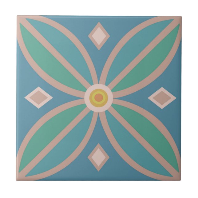 Decorative pattern pretty teals and pinks ceramic tile (Front)